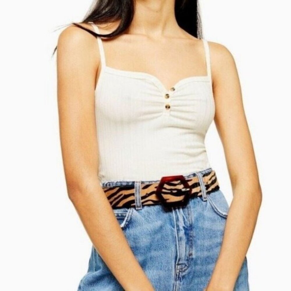 Topshop Off-White Ribbed Spaghetti Strap Cropped Tank Top Size 10 NWOT